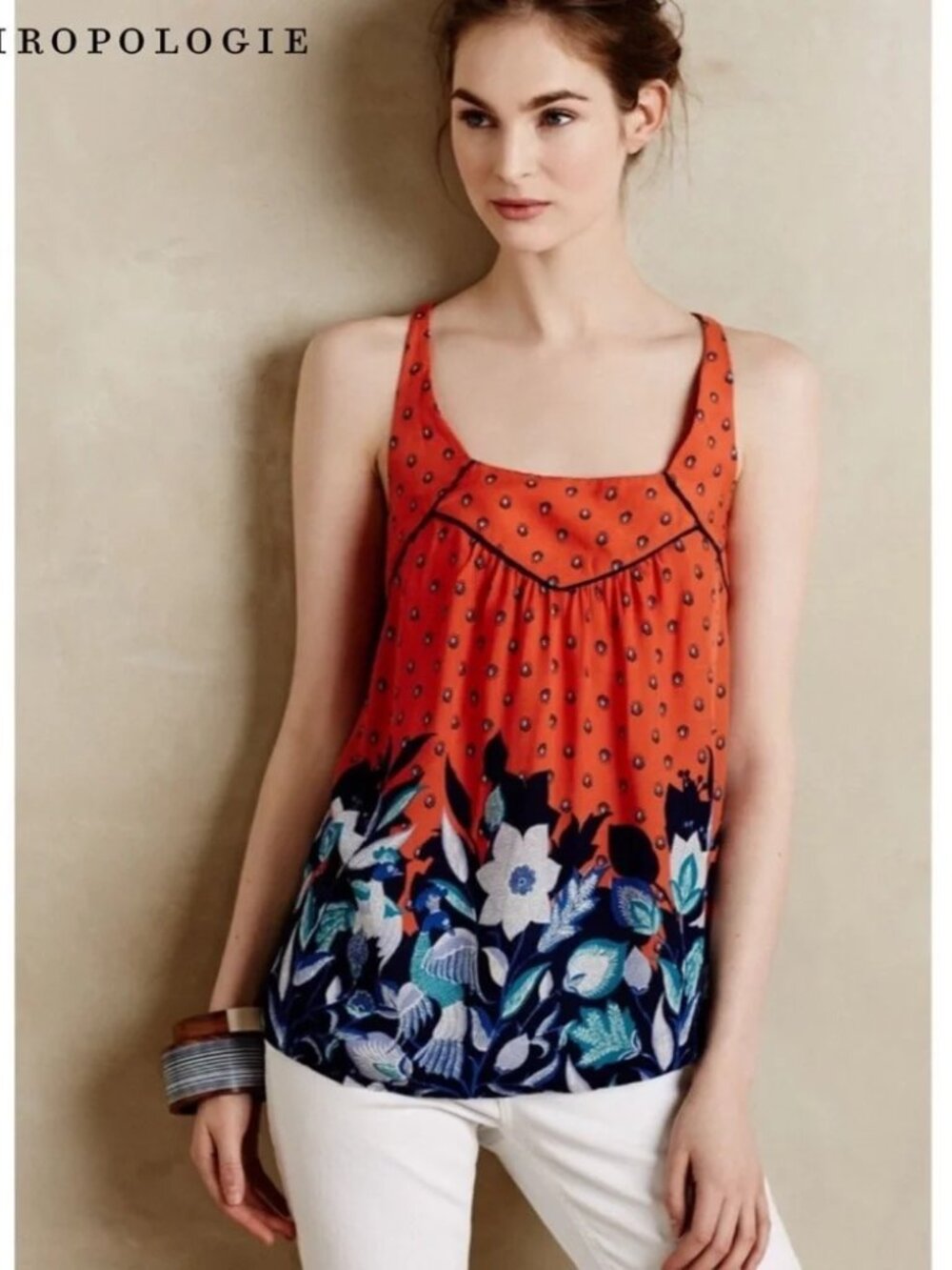 Anthropologie Maeve Mazie Orange Peacock Tank, L